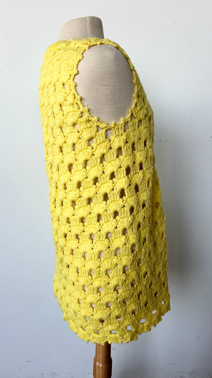 1970s lemon yellow crochet vest, sz. medium