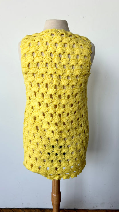 1970s lemon yellow crochet vest, sz. medium