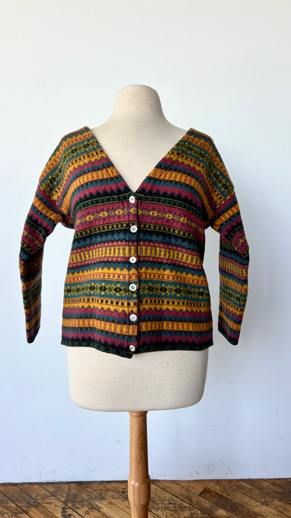 1980s fair isle cardigan sweater, sz. small