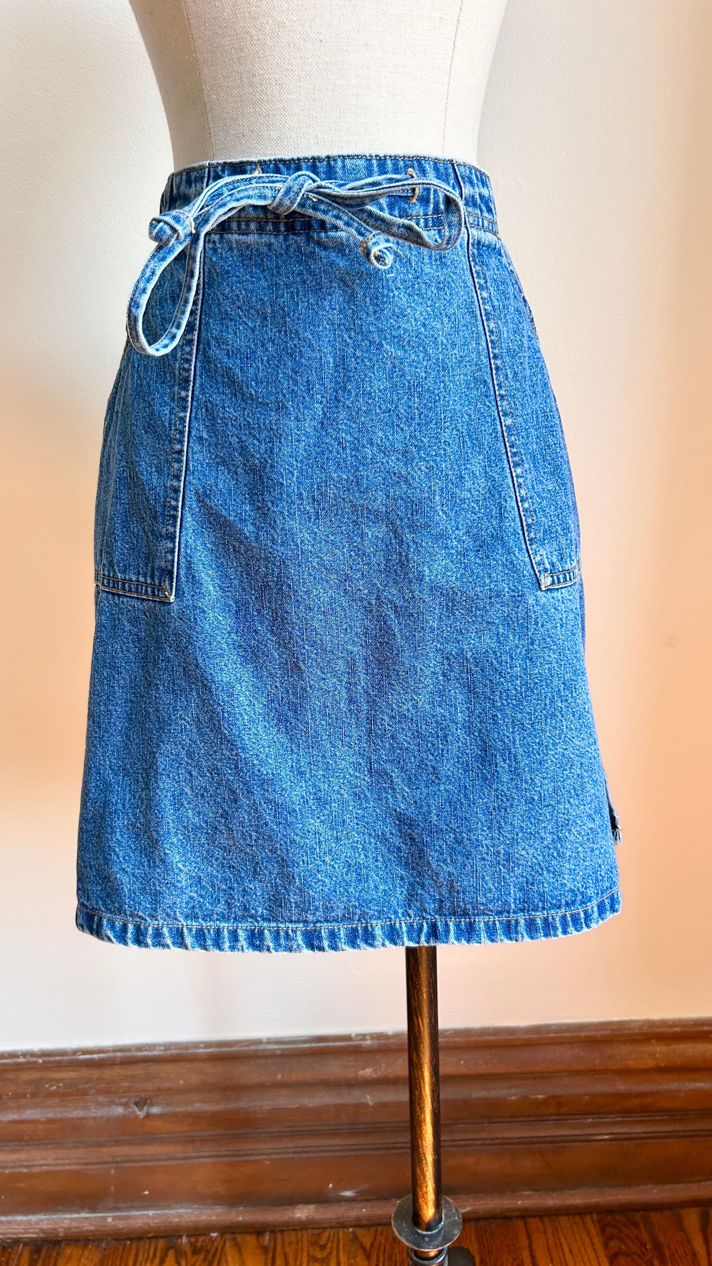 1990s denim mini skort, sz. large