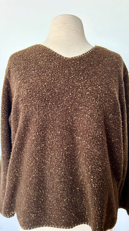 2000s speckled brown fleece sweater, sz. 1X