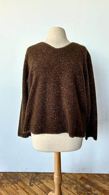 2000s speckled brown fleece sweater, sz. 1X