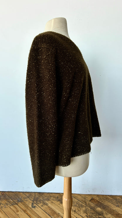 2000s speckled brown fleece sweater, sz. 1X