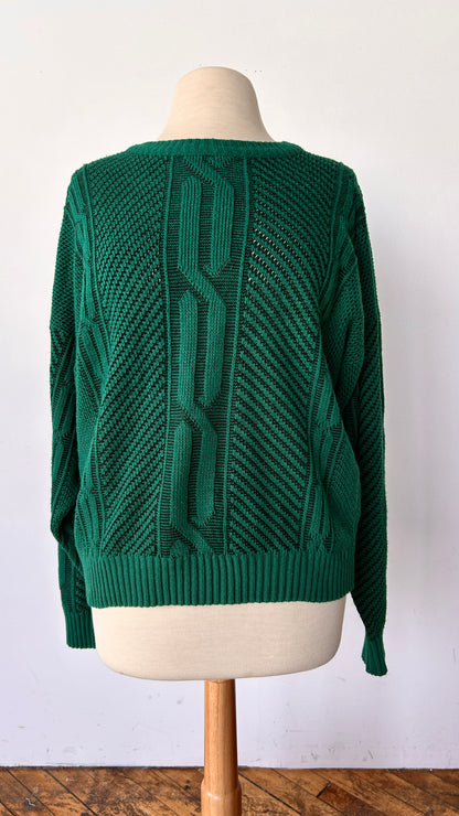 1990s teal cable knit sweater, sz. 1X/2X