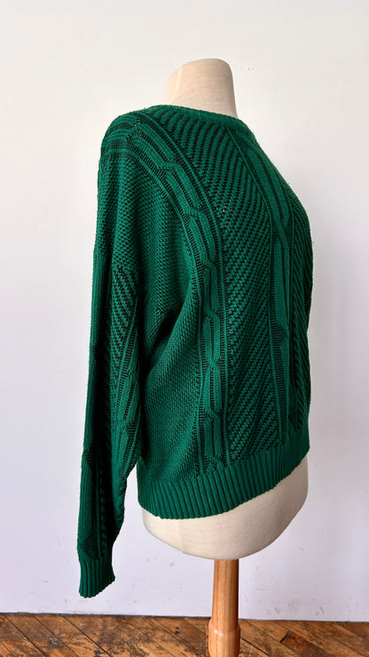 1990s teal cable knit sweater, sz. 1X/2X