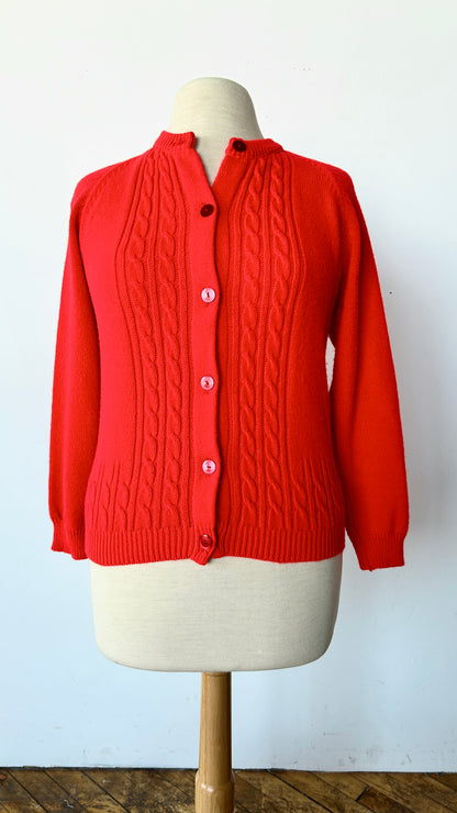 1970s bright red cardigan sweater, sz. medium/large