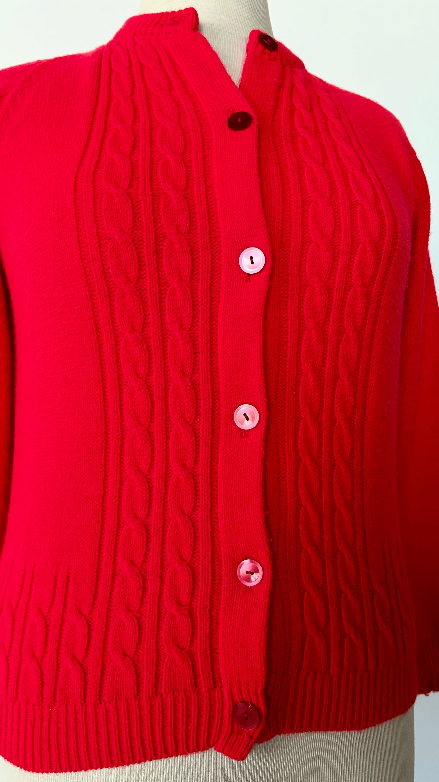 1970s bright red cardigan sweater, sz. medium/large