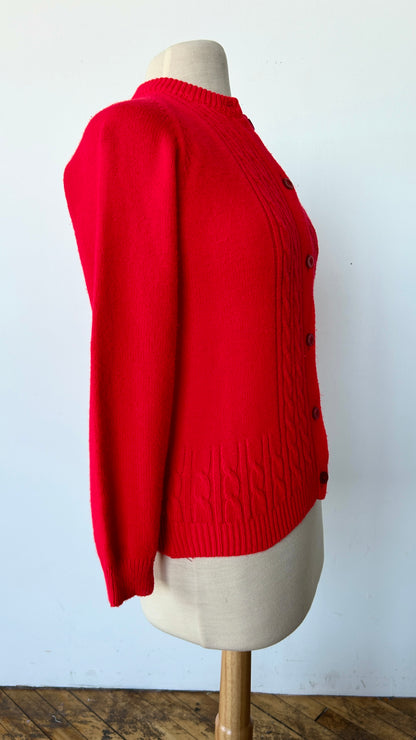 1970s bright red cardigan sweater, sz. medium/large