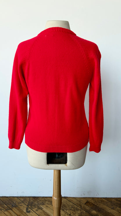 1970s bright red cardigan sweater, sz. medium/large