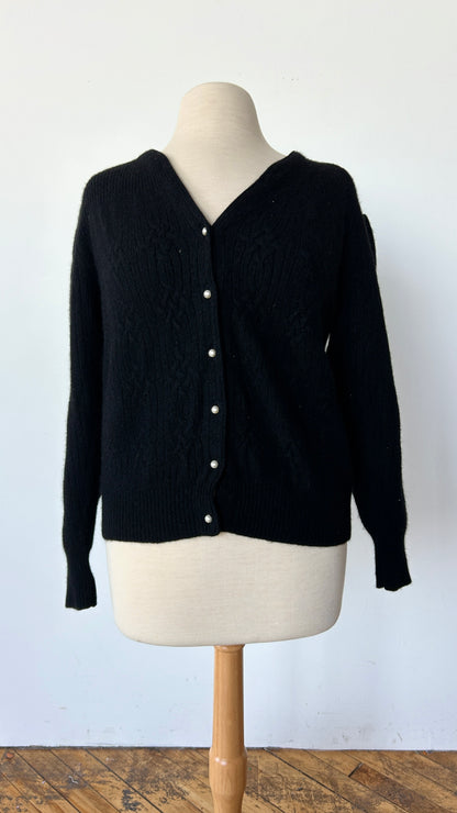 1990s black knit cardigan sweater, sz. large