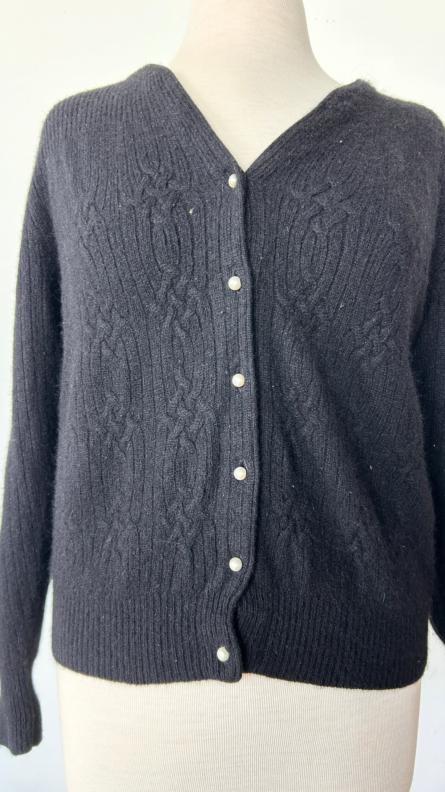 1990s black knit cardigan sweater, sz. large