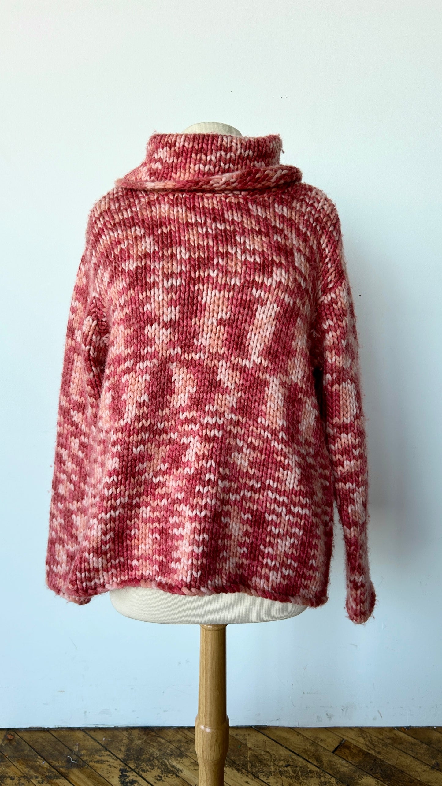 1990s pink chunky knit turtleneck sweater, sz. 1X/2X