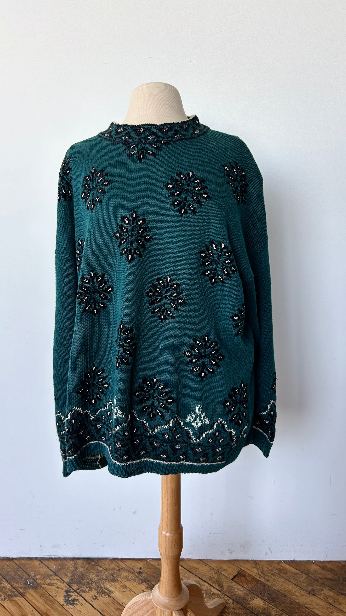 1990s teal + black snowflake sweater, sz. 3X