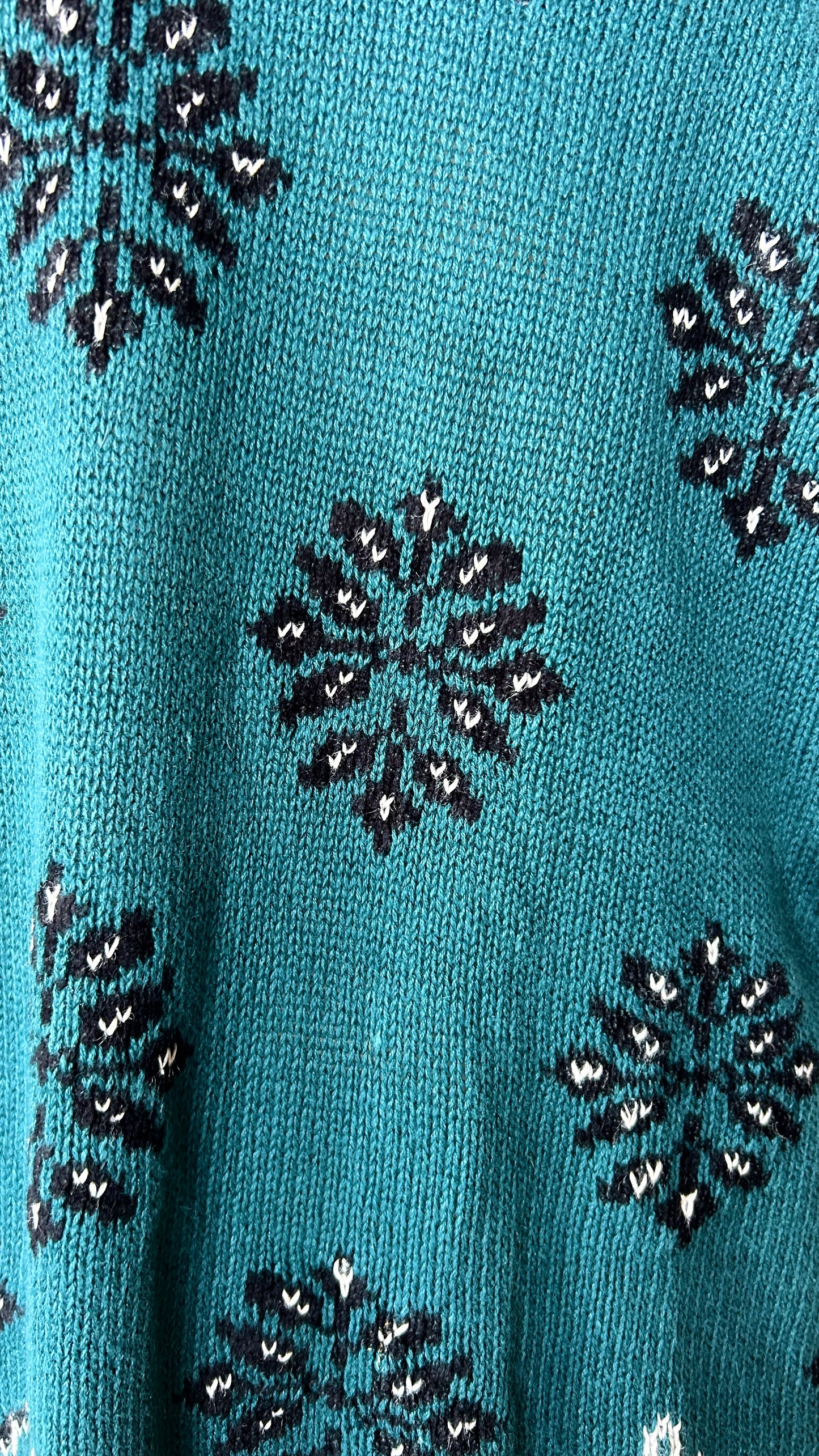 1990s teal + black snowflake sweater, sz. 3X