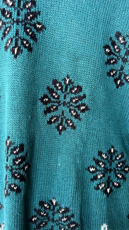 1990s teal + black snowflake sweater, sz. 3X