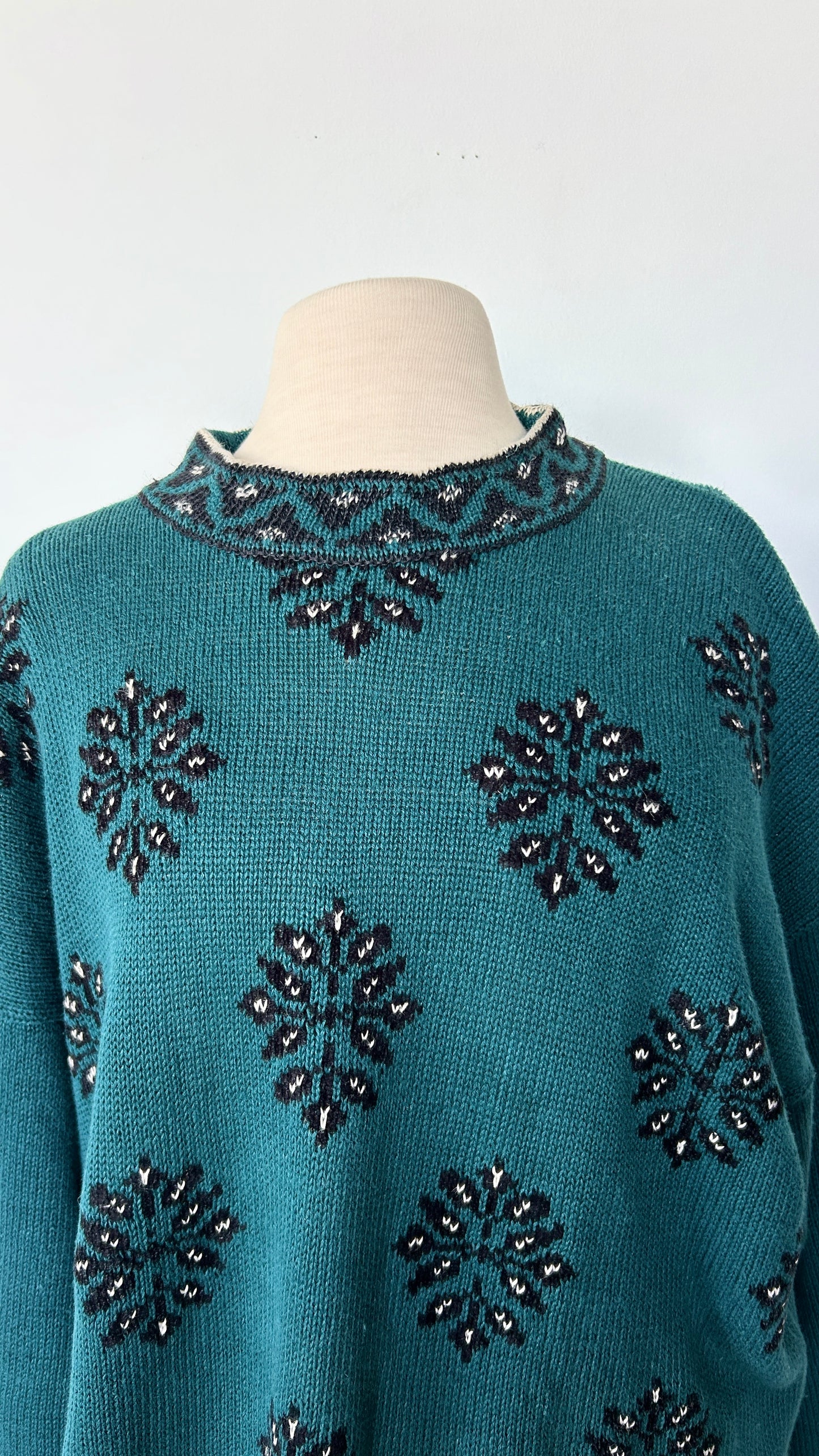 1990s teal + black snowflake sweater, sz. 3X