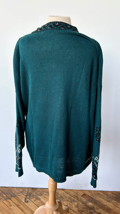 1990s teal + black snowflake sweater, sz. 3X