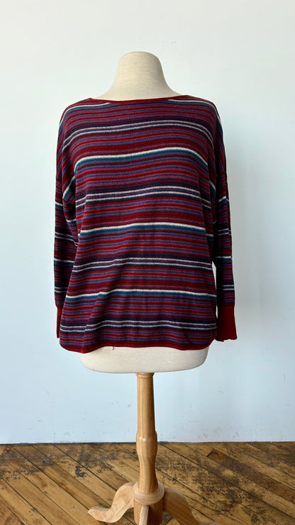 2000s red, blue, + white striped sweater, sz. XL