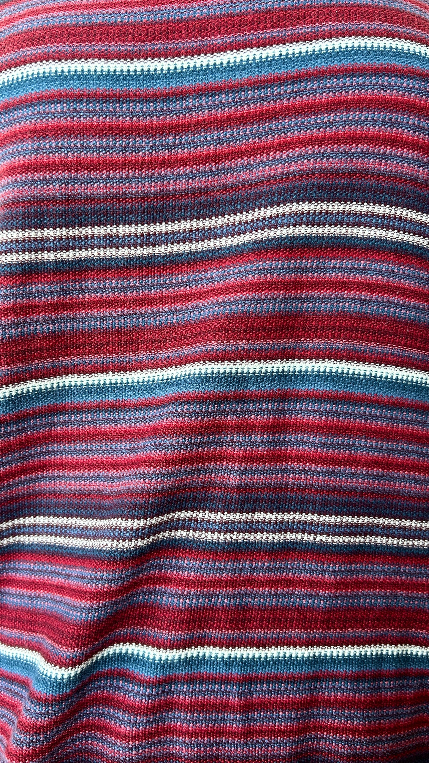 2000s red, blue, + white striped sweater, sz. XL