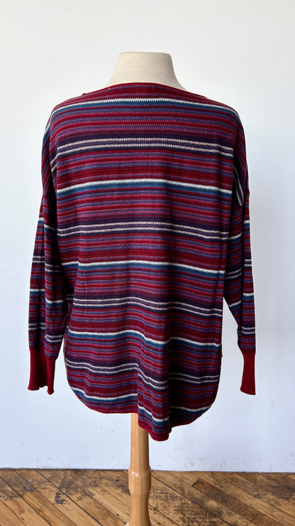 2000s red, blue, + white striped sweater, sz. XL