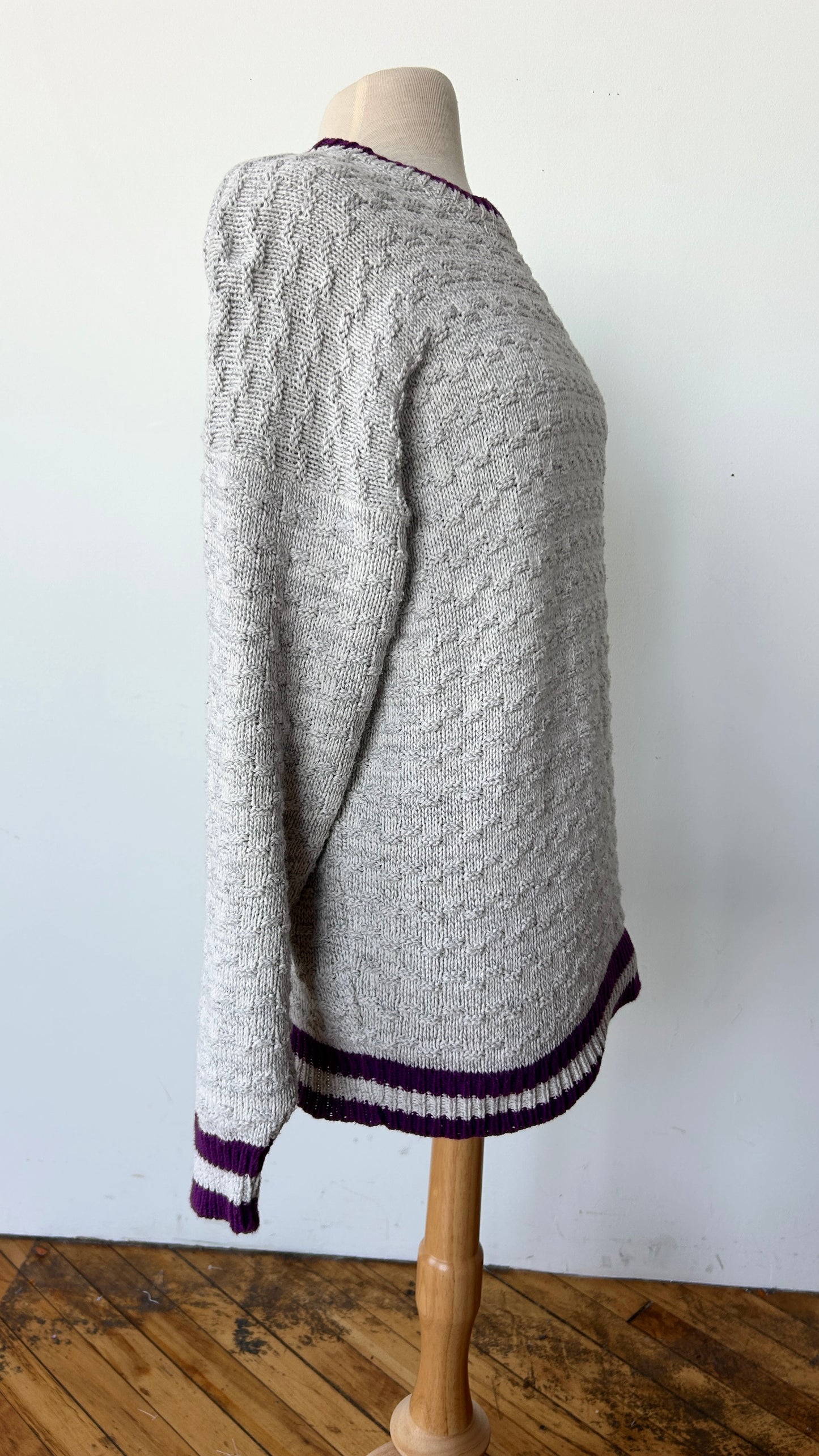 1990s grey textured knit sweater, sz. 1X