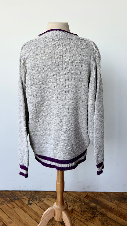 1990s grey textured knit sweater, sz. 1X