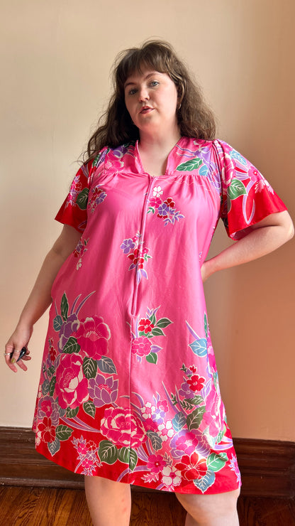 1970s pink floral caftan, sz. XL/1X