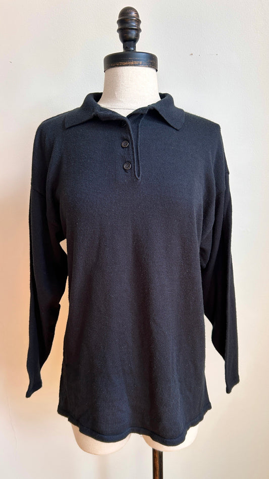 1990s black knit polo top, sz. large