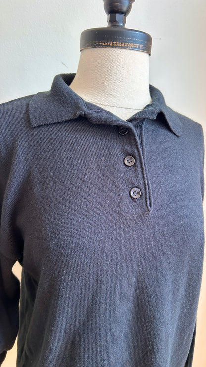 1990s black knit polo top, sz. large