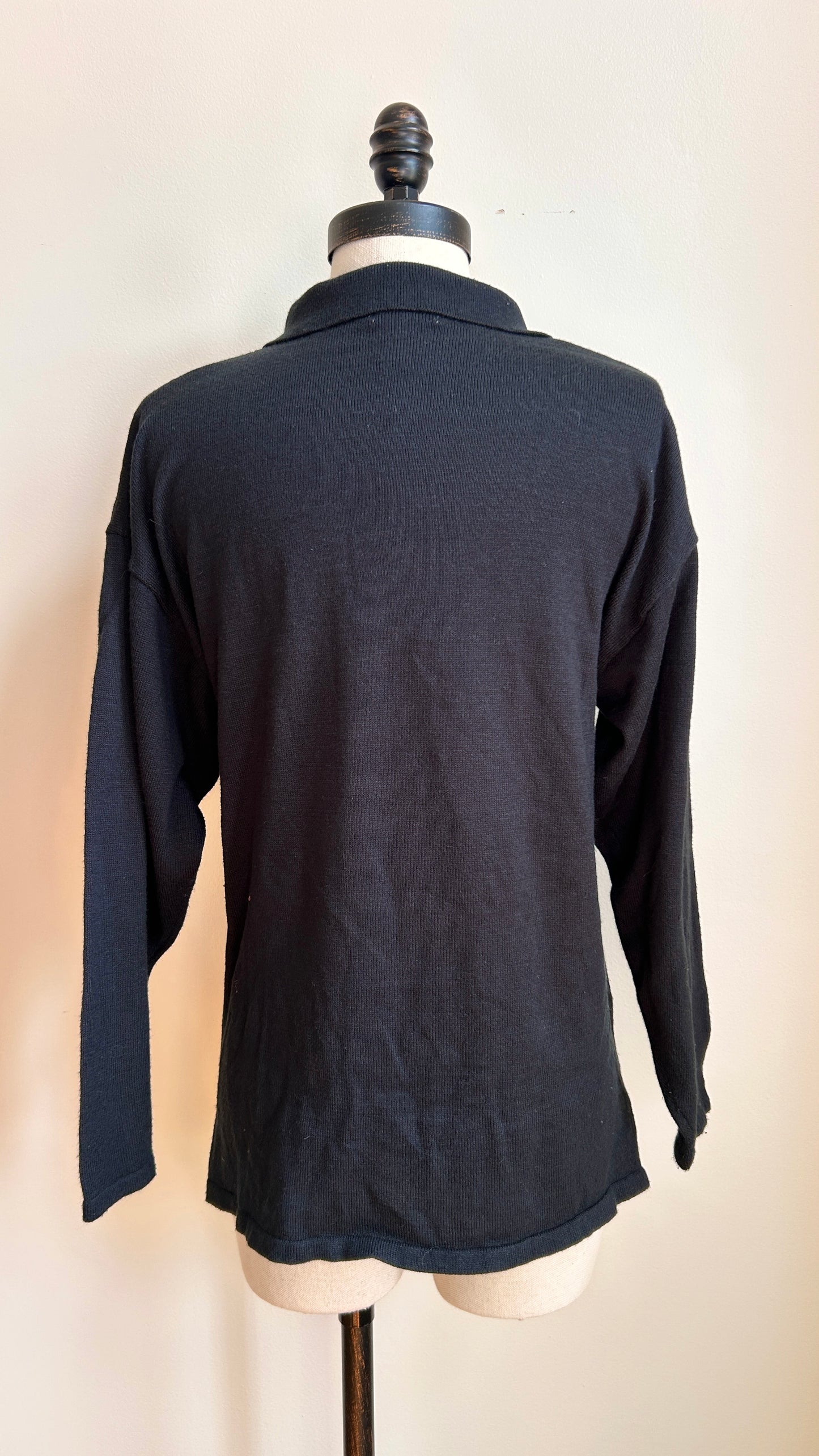 1990s black knit polo top, sz. large