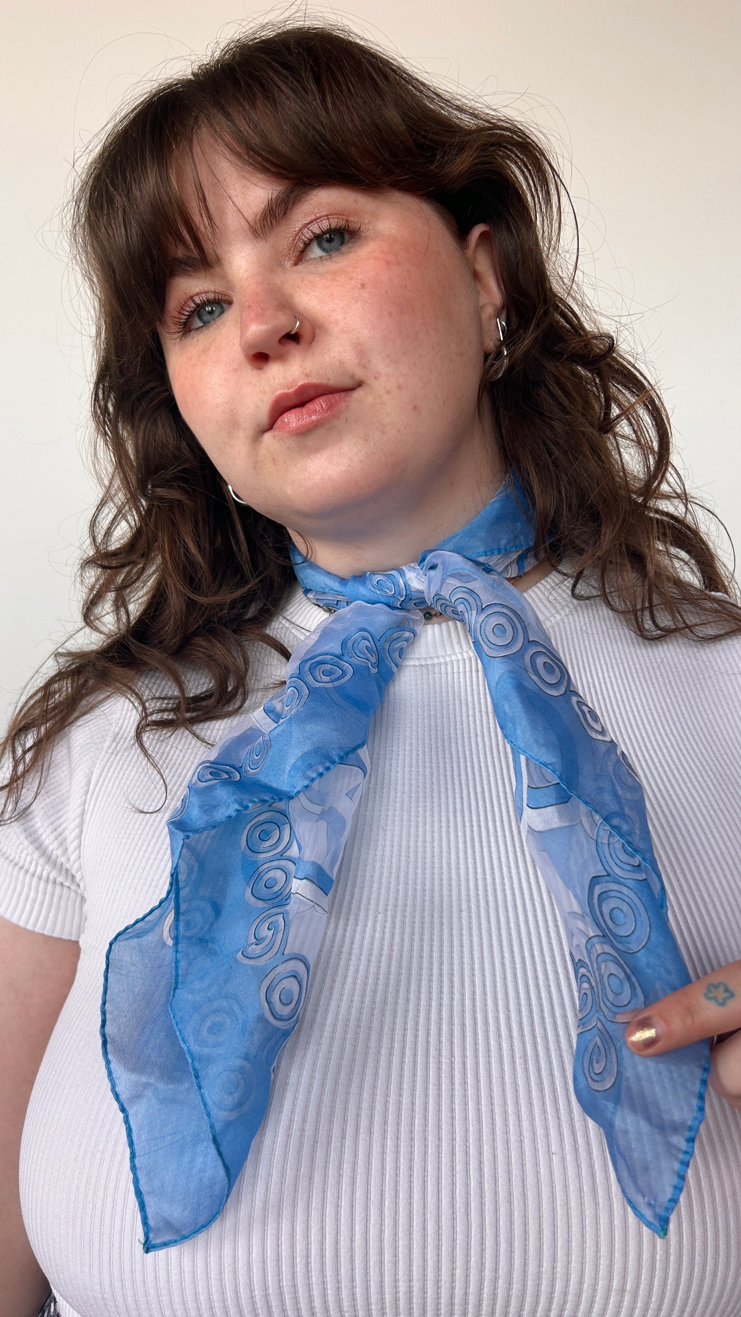 vintage sheer blue + white circle pattern square scarf