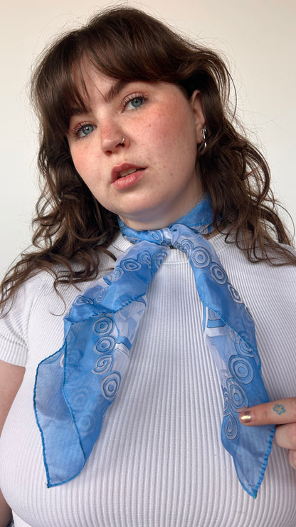 vintage sheer blue + white circle pattern square scarf