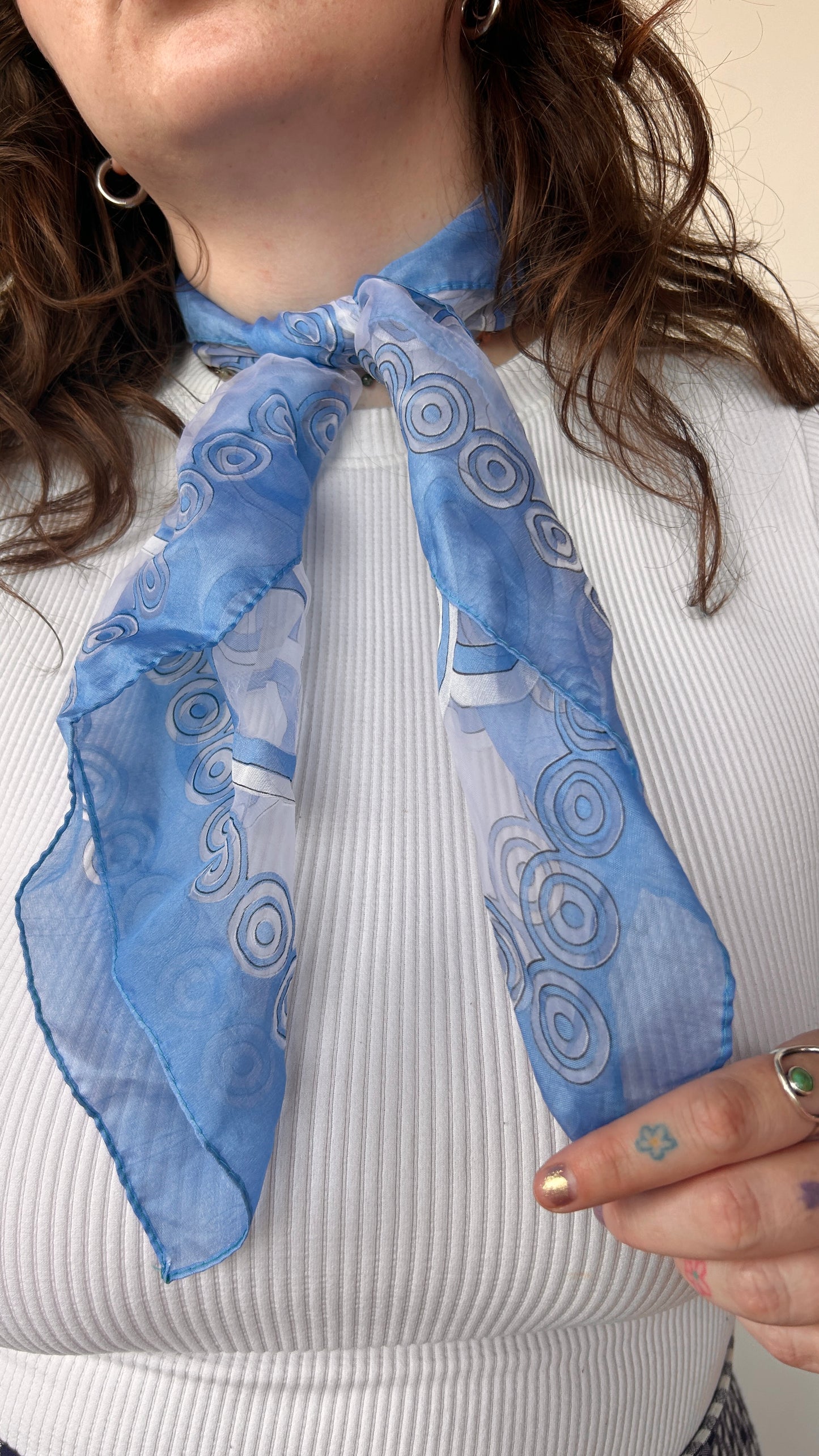 vintage sheer blue + white circle pattern square scarf