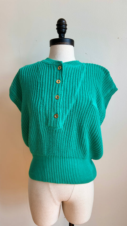1980s teal knit sweater vest, sz. large/XL