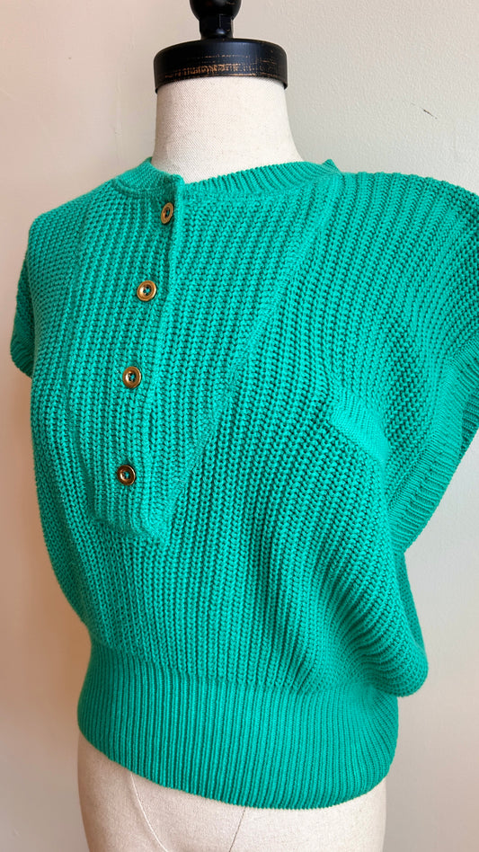 1980s teal knit sweater vest, sz. large/XL