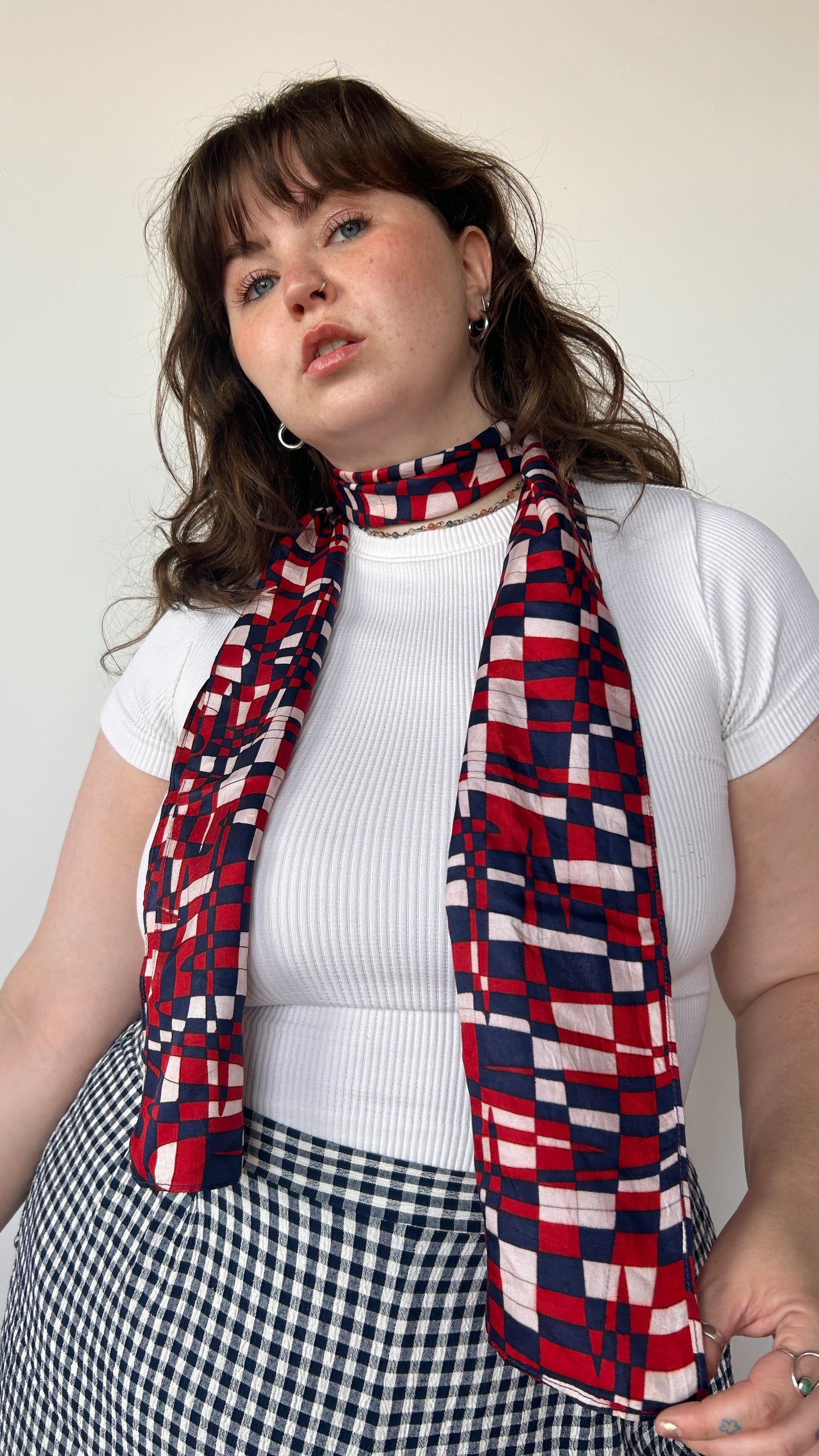 vintage navy + red geometric pattern rectangle scarf