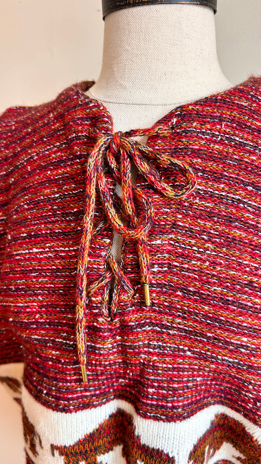 1970s red bison pattern sweater vest, sz. large