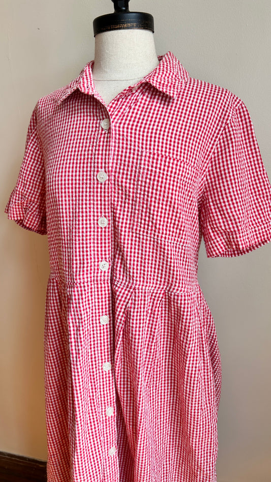 1990s red + white gingham dress, sz. large