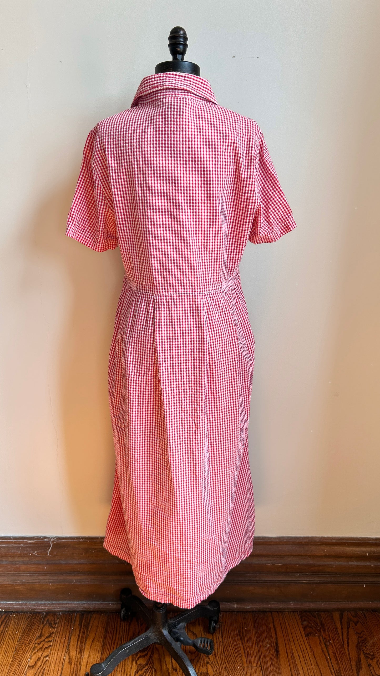 1990s red + white gingham dress, sz. large