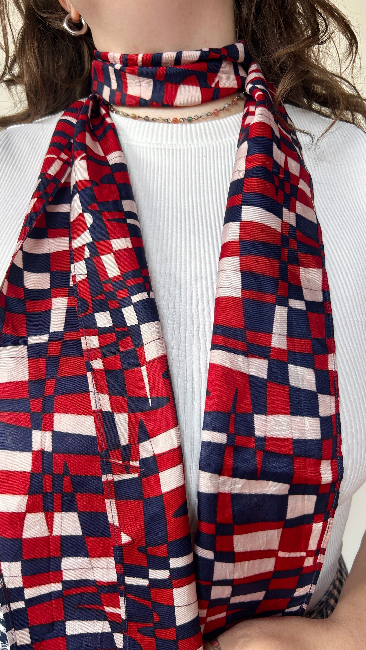 vintage navy + red geometric pattern rectangle scarf