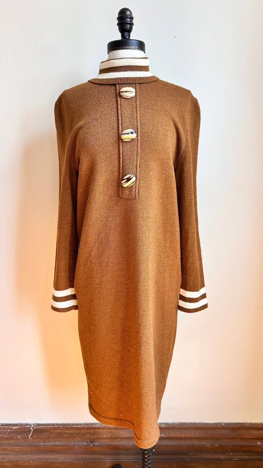 1970s brown + cream sweater dress, sz. medium/large