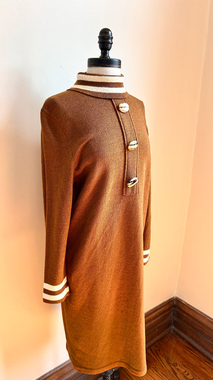 1970s brown + cream sweater dress, sz. medium/large
