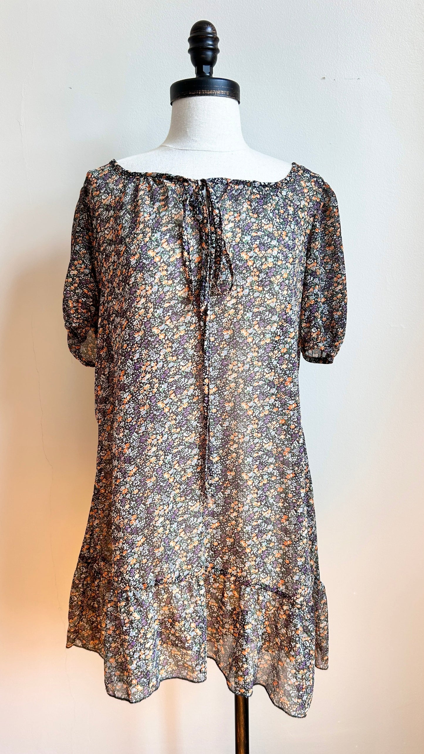 2000s black sheer floral mini dress, sz. small