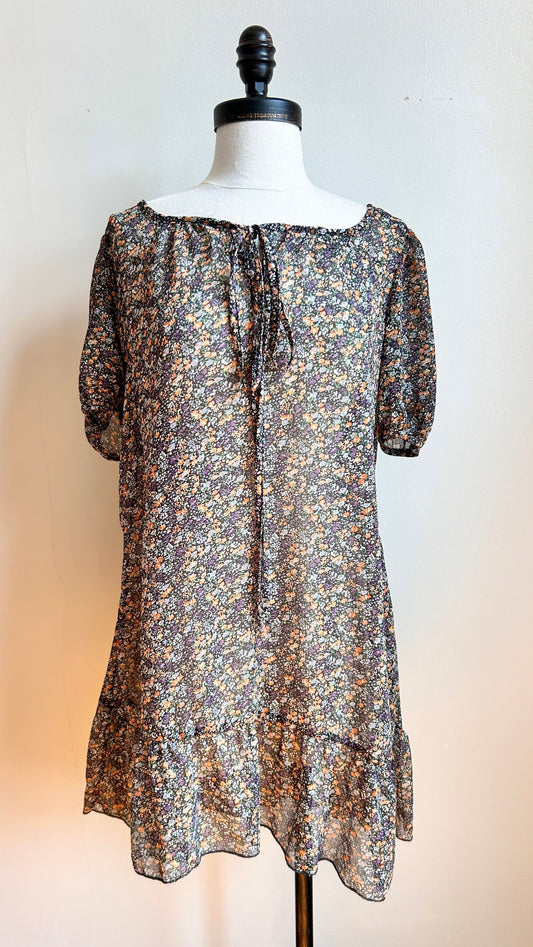 2000s black sheer floral mini dress, sz. small