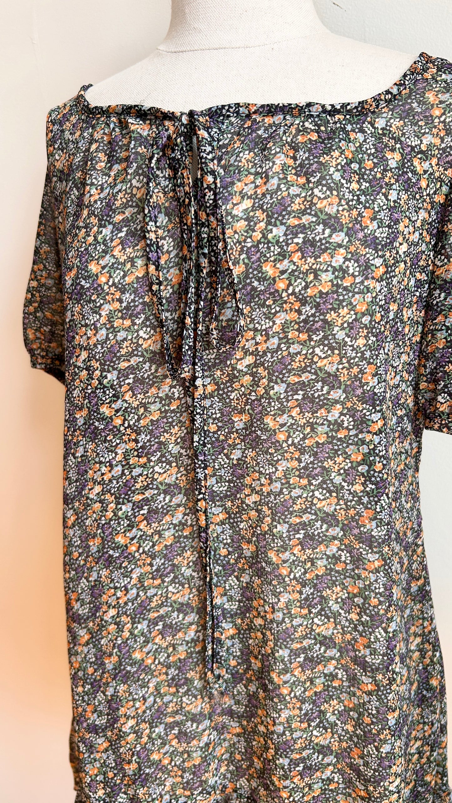 2000s black sheer floral mini dress, sz. small