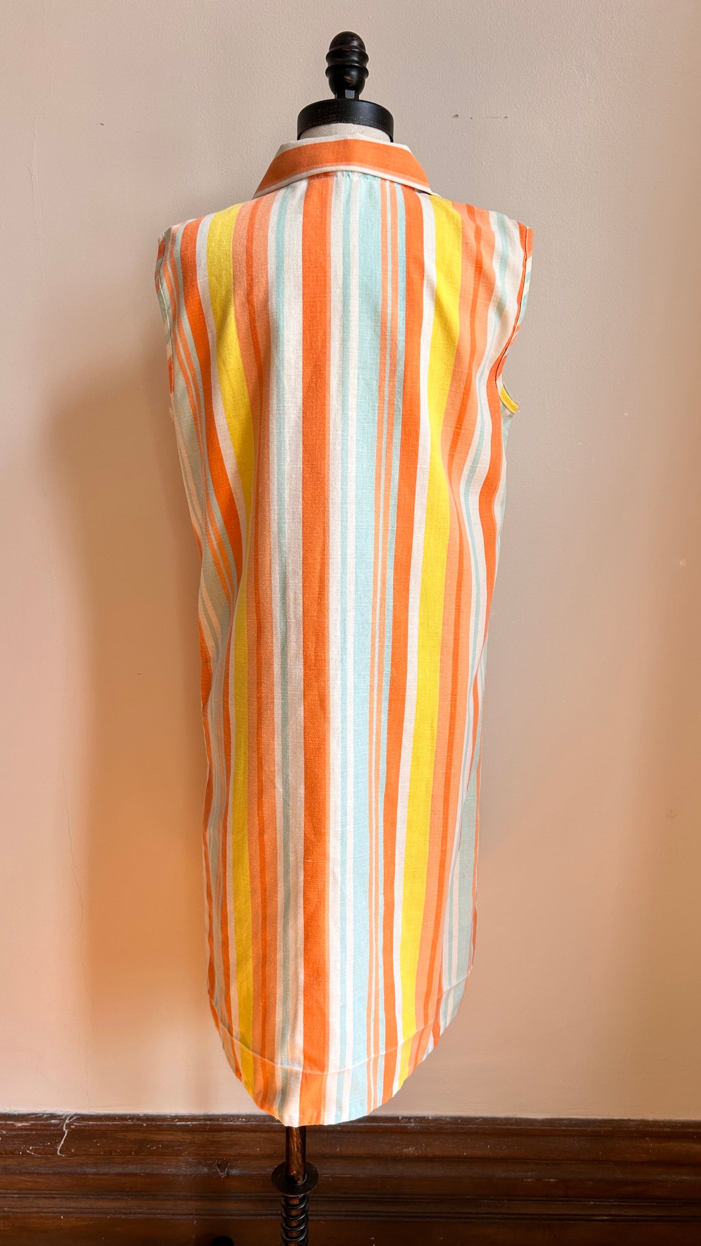 1970s cream + orange striped shift dress, sz.