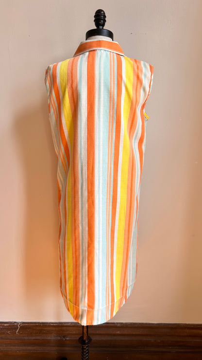 1970s cream + orange striped shift dress, sz.
