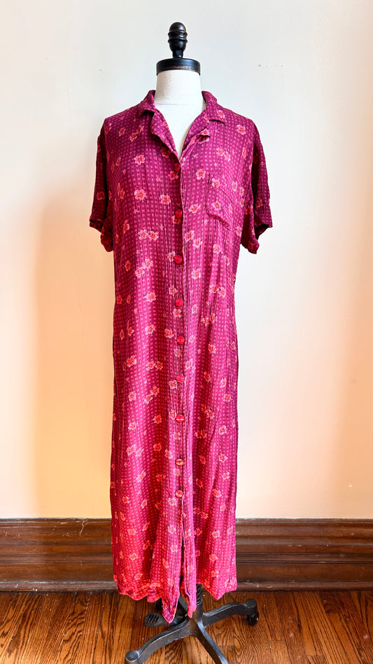 1990s maroon floral maxi dress, sz. large