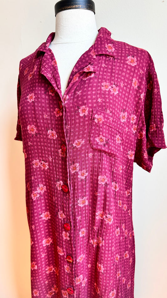 1990s maroon floral maxi dress, sz. large