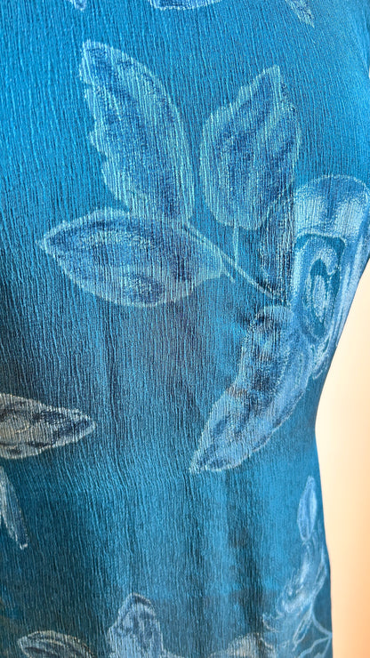 1990s dark teal floral maxi dress, sz. small